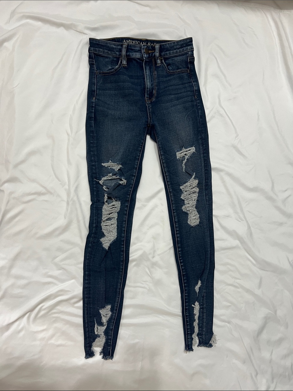 American Eagle Outfitters Dark Indigo Distressed High-Rise Skinny Jeans